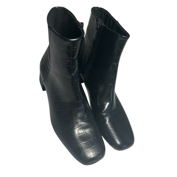 Pull & Bear Collection Faux Leather Croc Embossed Heeled Booties Sz 37 - Picture 3 of 16